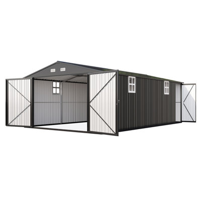 Guardian Shelter Series AMERLIFE 10.1X21x7.3 FT Outdoor Metal Garage Shed, Extra Large Storage Shed With Double Hinged Doors, 4 Windows, Carport For Car, , Midsize SUV And Lawn Equipment, Dark Grey