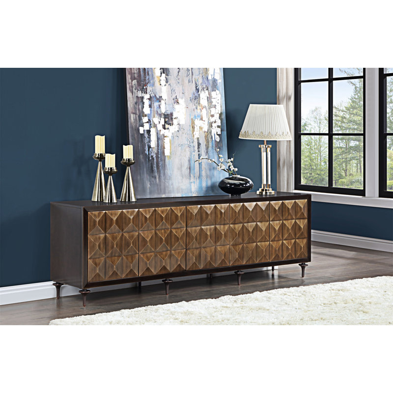 Maffa 88"L Rectangular Console Cabinet in Forged Bronze and Espresso