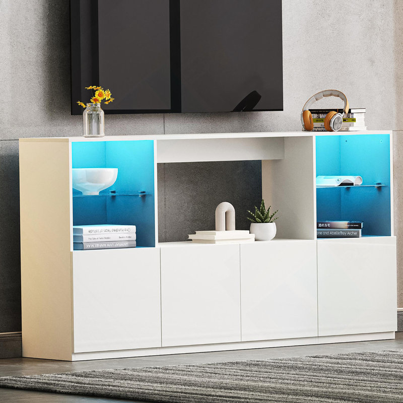 Meuble télé moderne ultrabrillant avec lumières DEL, Blanc