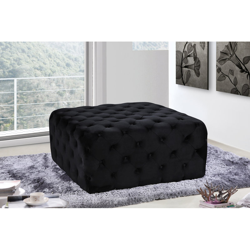 Ariel Velvet Ottoman, Black Velvet