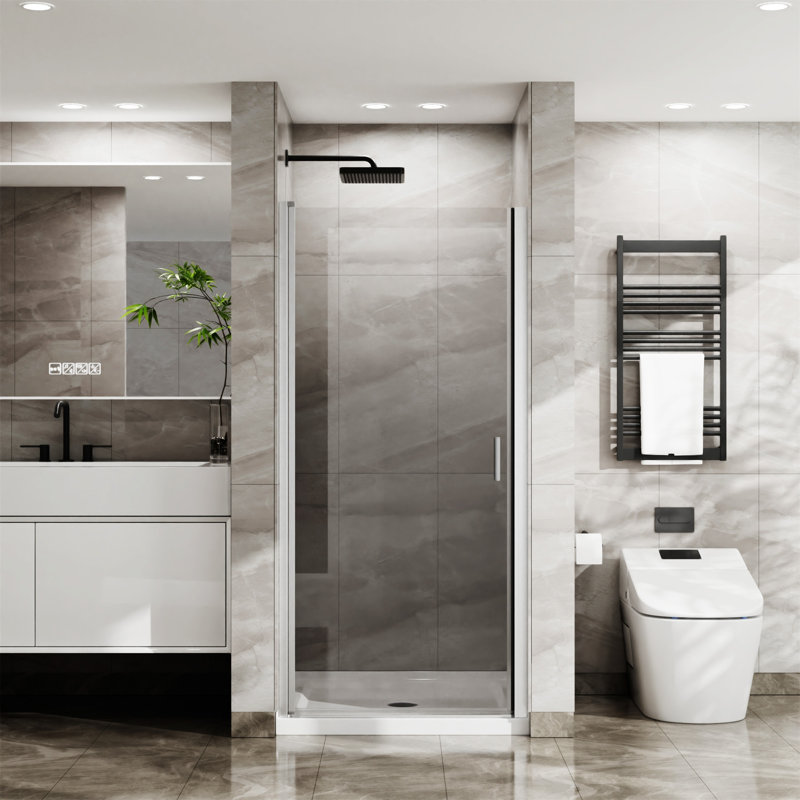 Porte de douche à pivot 34 po x 72 po Goodyo, Argent argent