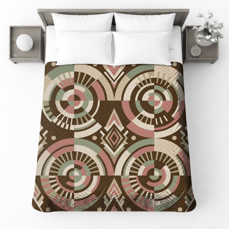Couvre-lit matelassé à motif géométrique circulaire toutes tailles, King