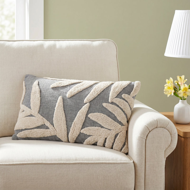 Francie Embroidered Cotton Throw Pillow, Gray