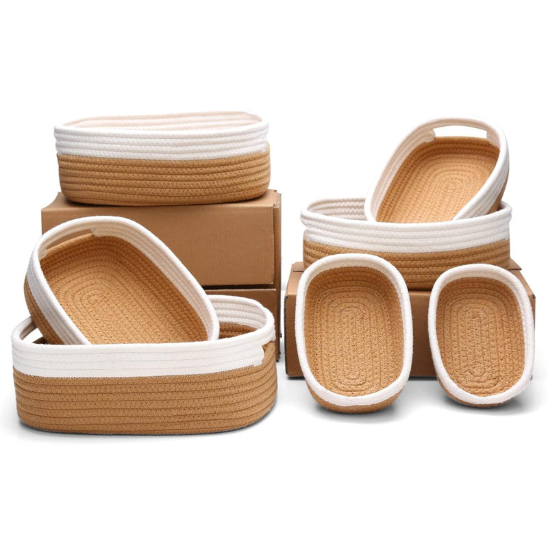 7 Piece Cotton Rope Woven Basket Set Basket For Baby Nursery, Pets, Montessori, Dog & Cat Toy Boxes, Bathroom Organization Bins