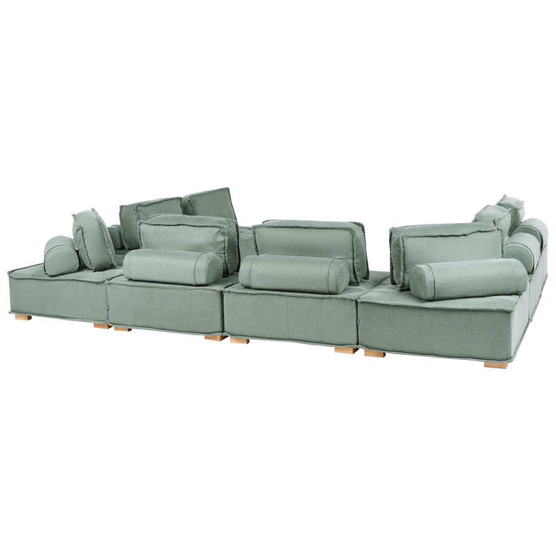 Modular U-Shape Sofa 8 Seater TIBRO Fabric, Light Green
