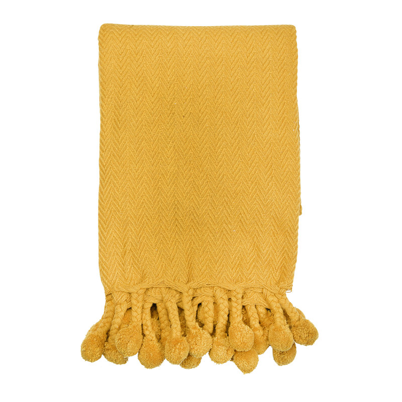 Goldenrod Cotton Pom Pom Weighted Throw Blanket