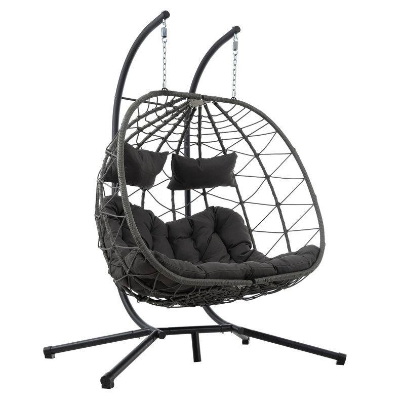 Fauteuil balançoire en osier pour 2 personnes avec support pour patio