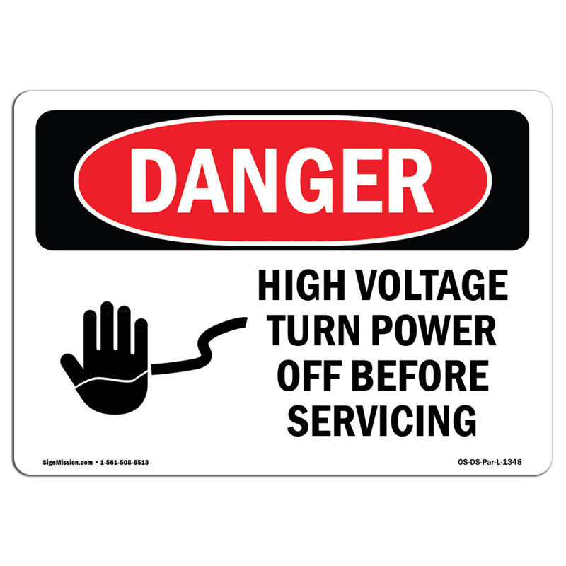 High Voltage Turn Power Off avant l'entretien, H 12 po x l 18 po x P 0,1 po