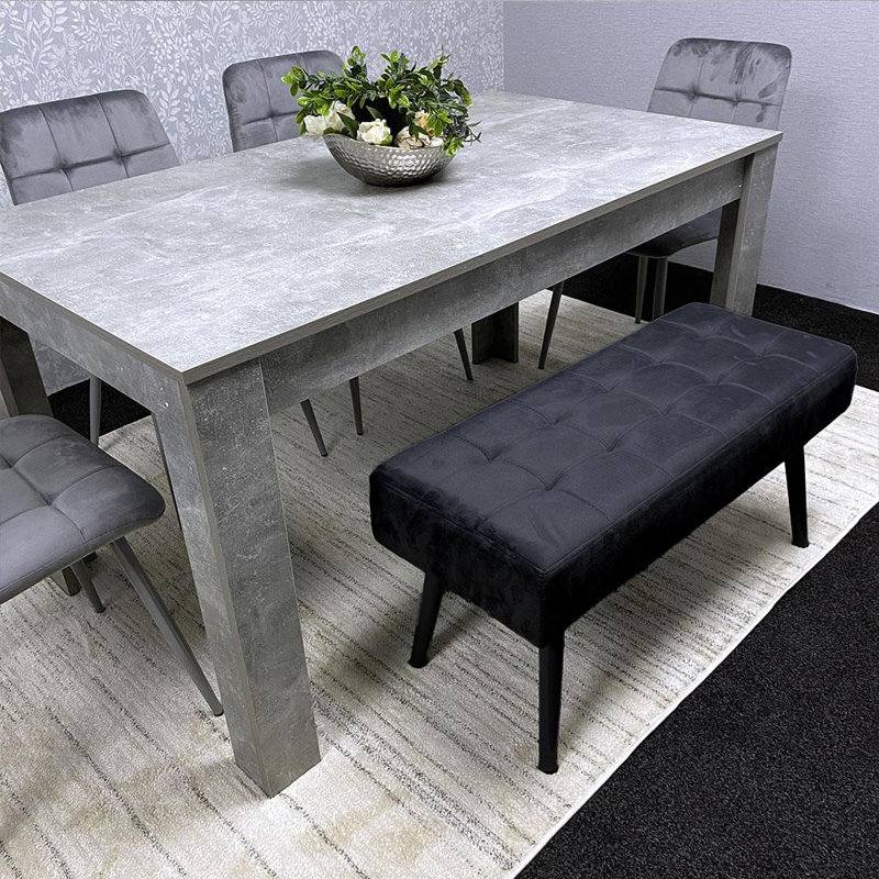 Dining Table and 4 Velvet Chairs With 1 Bench Dining Set Furniture, Stone Grey, Grey, 75cm H x 140cm L x 80cm W