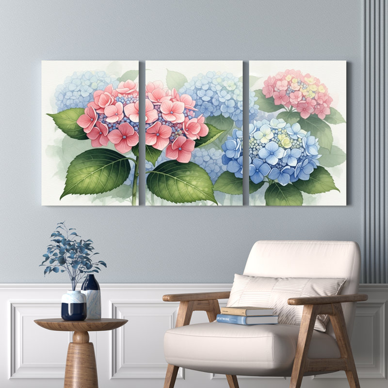 Hydrangea, reproduction d'art sur toile tendue sur toile, ensemble de 3, H 18 po x l 36 po