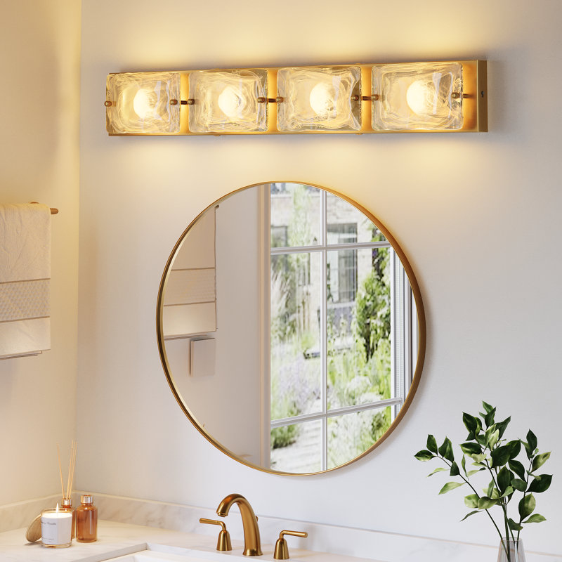 4 Tiles Cloud Glass Gold Copper Bathroom Vanity -Light Color Adjustable, 4 Lights