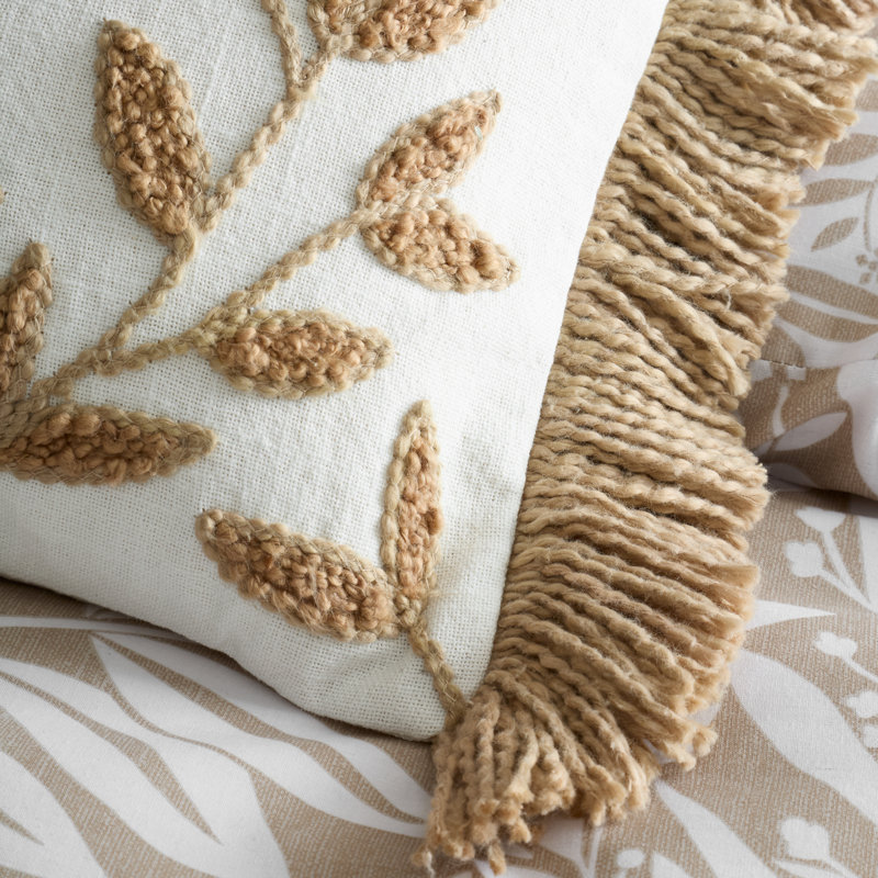 Tufted Sorrel Leaves Cotton Cushion, Beige