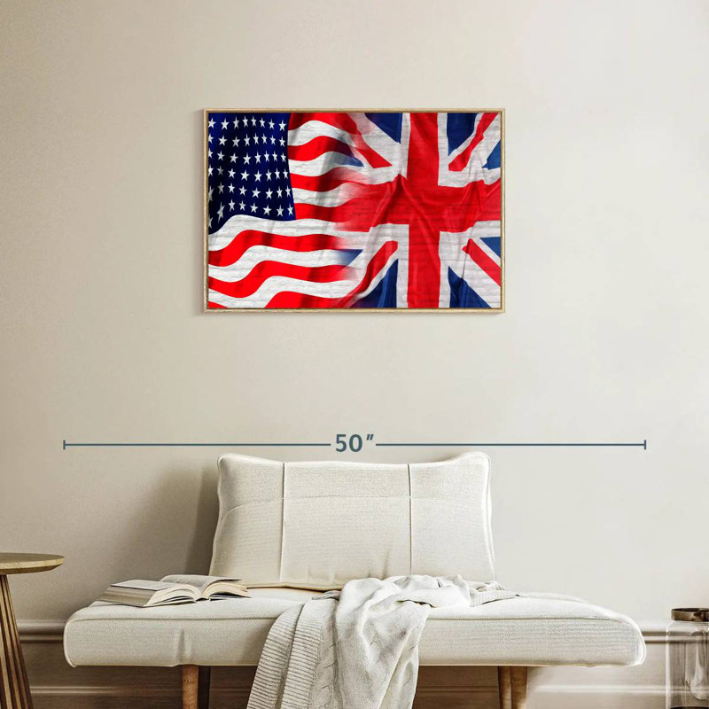 Drapeau américain et britannique, Cadre flottant en bois naturel, 31 po x 21 po