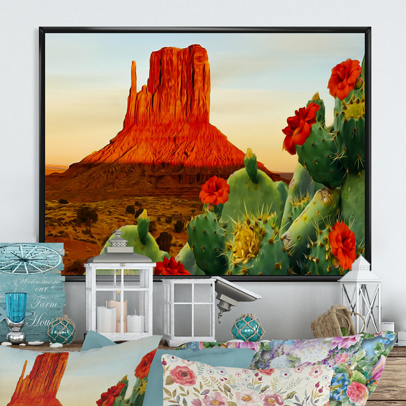 «Blooming Cactus In Texas», reproduction sur toile, H 30 po x l 40 po x P 1,5 po, Cadre flottant noir