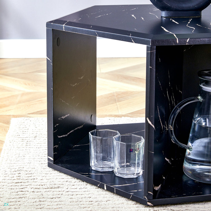 Hexagonal Coffee Table, Black, 14" H x 25" L x 21.6" W