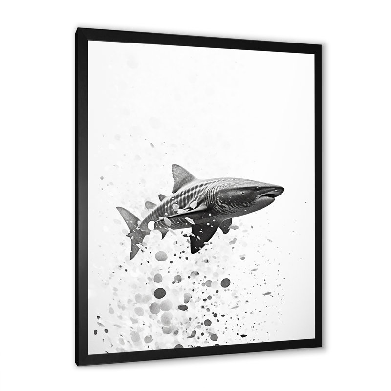 " Monochrome Gray Shark Dance ", Black Single Picture Framed, 44" H x 34" W x 1.5" D
