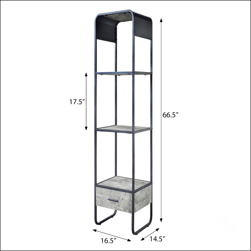 Concrete Grey And Black 2-Shelf Side Pier With 1 Drawer