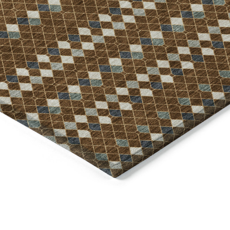 Red and Beige Striped Synthetic 10' x 14' Washable Rug