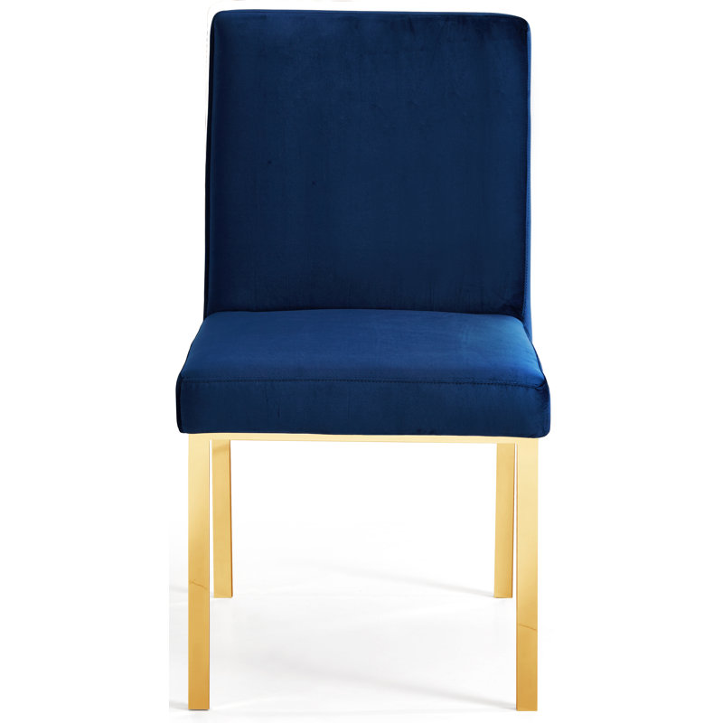 Sansa 20'' H Velvet Upholstered Side Chair, Navy Velvet, Gold