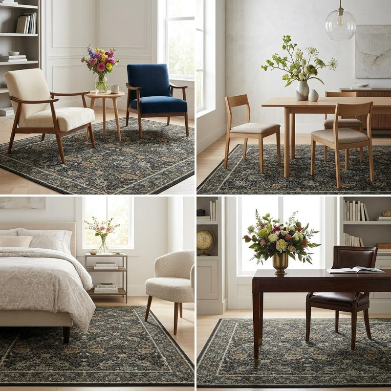 Vintage Area Rugs Boho Area Rug Washable Area Rug Carpet Non-Slip Backing Modern Design for Living Room Bedroom Dining Room Nursery Office Farmhouse