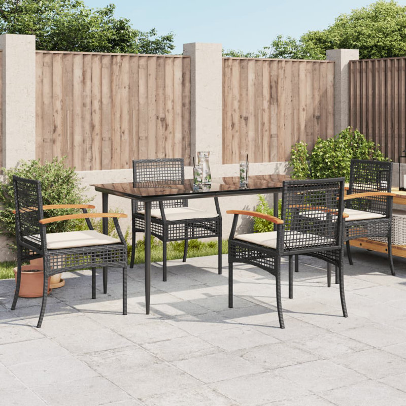 Alliona Rectangular Outdoor Table Set, Black, Cream, 4