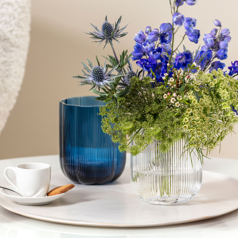 Villeroy & Boch Fleur Vase, Dishwasher Safe, Mouth-Blown and Handmade Glass, Blue, 6"