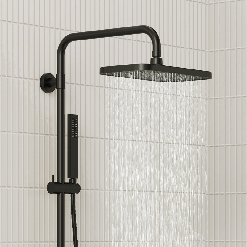 Système de douche mural à pluie, pomme de douche à double fonction avec barre coulissante, douche à main, Noir mat