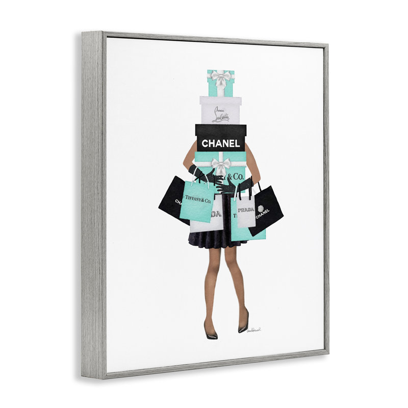«Fashionista Woman», sacs chic et glam, maison de campagne rustique surdimensionnée, art numérique sur toile par Amanda Greenwood