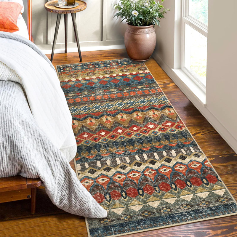 Boho Machine Washable Area Rug Non-Slip Indoor Carpet Non-Shedding Rug for Living Room Bedroom Dining Room Hallway Kitchen Office Playroom Nursery