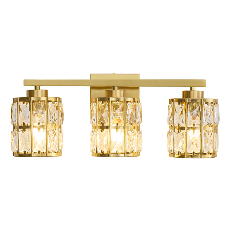 Arkin 3 - Light Dimmable Bathroom Vanity Light with Cylinder Double Layer Crystal Shade, Hardwired for Bathroom Mirror , Gold