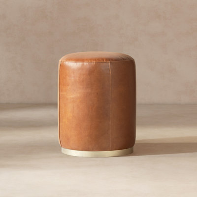 Nico 16" Round Leather Ottoman Stool