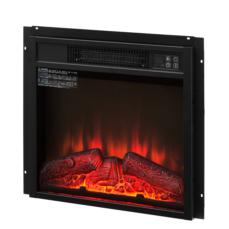 Foyer électrique 18 po 1400 W 120 V, flammes réalistes, verre trempé noir, 3 intensités de flamme, foyer de décoration intérieure, télécommande, unité de chauffage écoénergétique