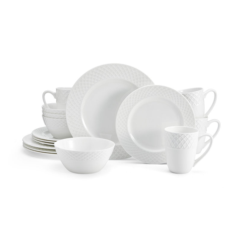 White Porcelain Trellis 16-Piece Dinnerware Set, Service for 4