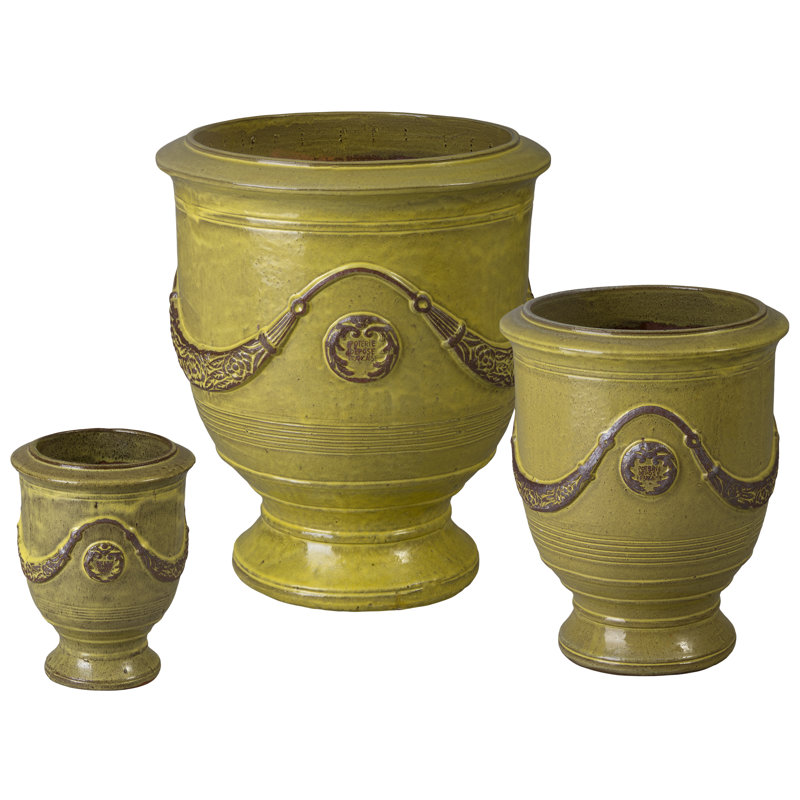 Anduze 27 in. French Yellow Ceramic Round Planter (27 in. L x 27 in. W x 31 in. H) with Drainage Hole