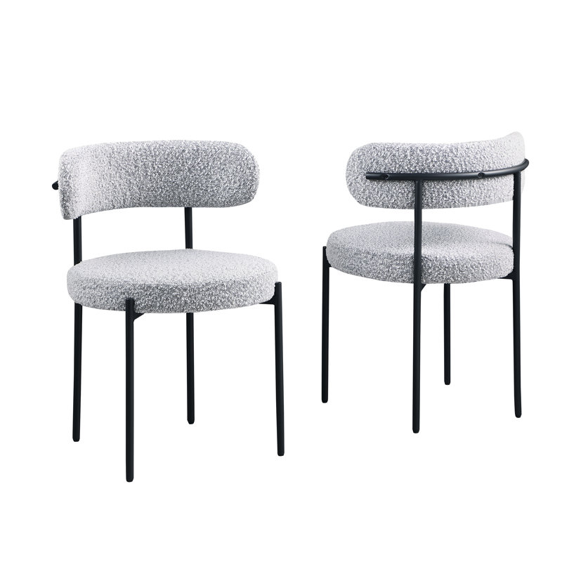 Azianna 18'' H Cotton Upholstered Metal Side Chair, Gray, Black