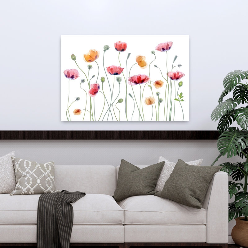 Art contemporain coquelicot, H 32 po x l 48 po