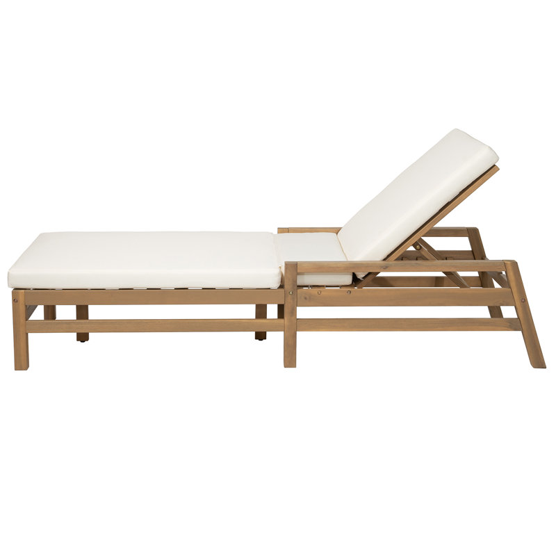 Outdoor Chaise Lounge Patio Reclining Chair With Cushion, Bois naturel