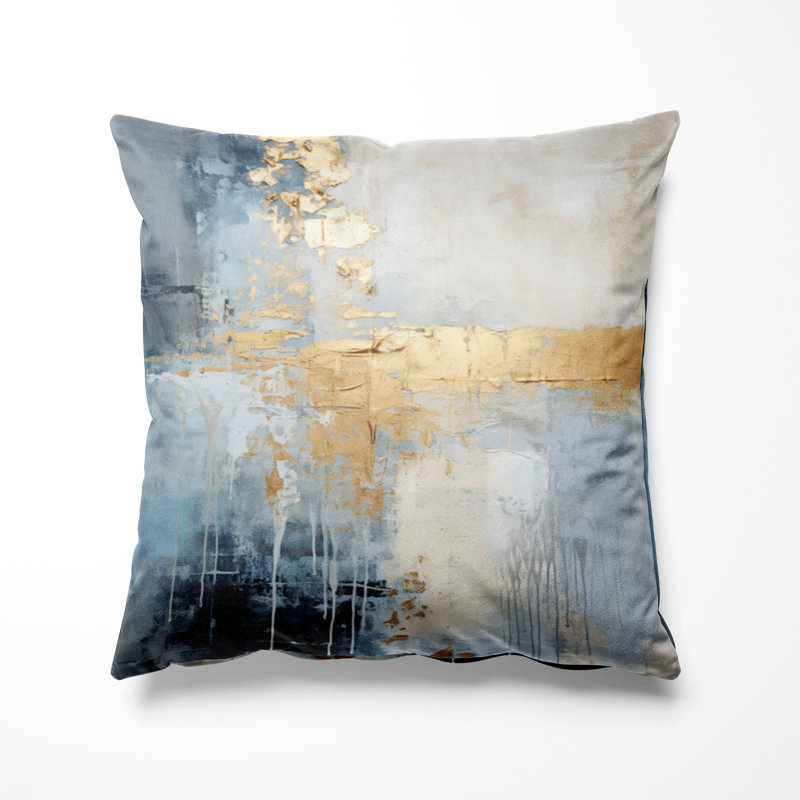 Coussin décoratif beige et doré avec paysage d'hiver - Coussin décoratif imprimé paysage d'hiver, H 16 po x l 16 po