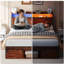 Structure de lit avec tête de lit, compartiments de rangement au pied du lit et éclairage à DEL, équipée d'une plateforme en métal antidérapante et silencieuse avec support de matelas et support de lattes en métal robuste-1828601594
