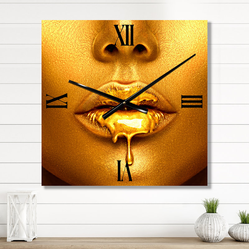 Pop Art Wall Clock, Woman Lips Drip Decorative Clock - Paint Drips From Woman Lips, Small