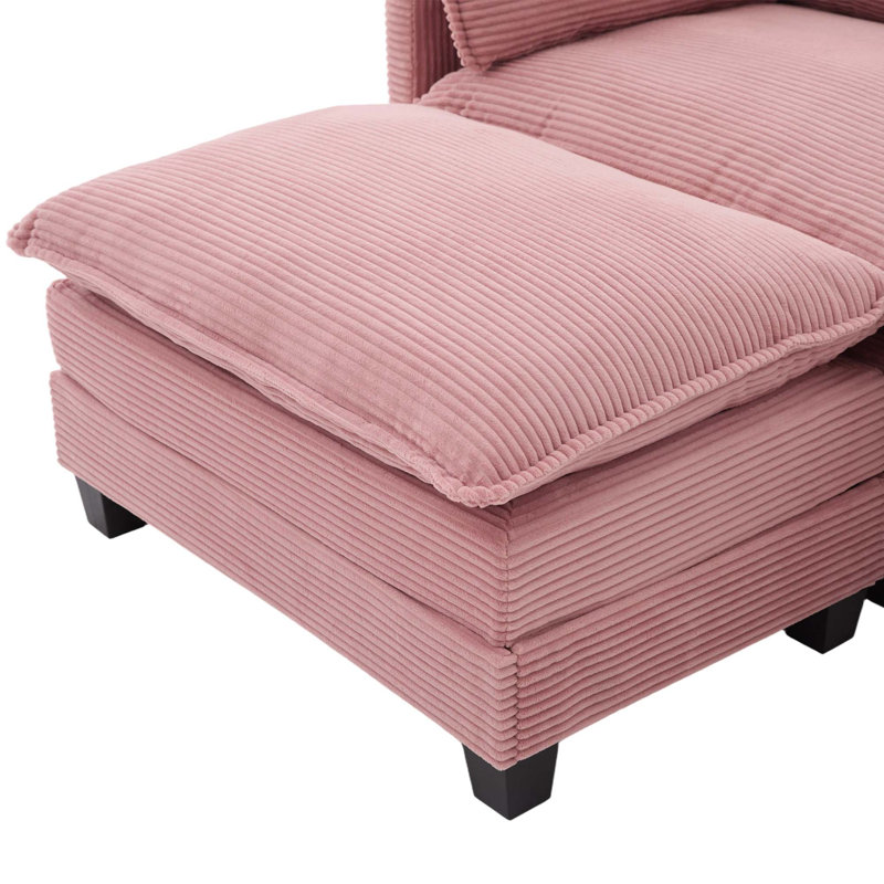 Canapé modulaire avec repose-pieds modulaire Cloud Comfort, Velours côtelé - rose
