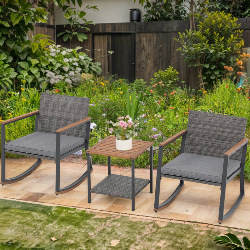 Garl 2 - Person Wicker Patio Dining Set with Square Table , Cushions Included, Light Gray