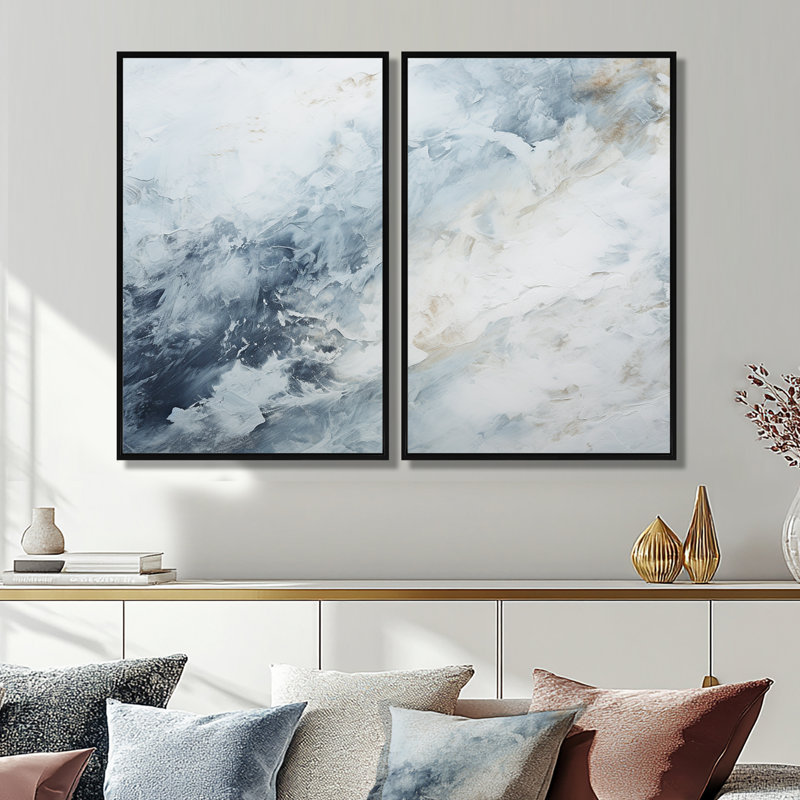 Art mural bleu surdimensionné bleu et blanc, Black, 36" H x 48" W, Impression encadrée flottante