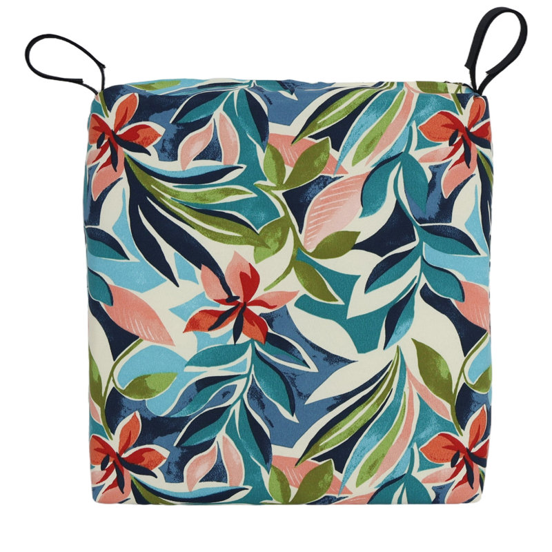 Outdoor 3'' Seat Cushion, Ivory/Blue Floral