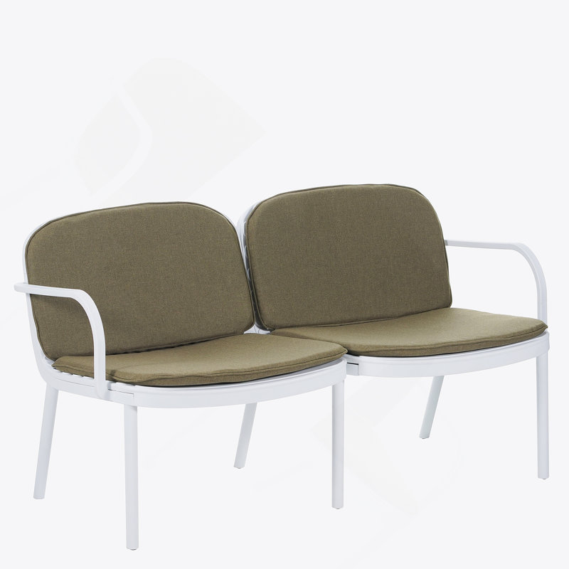 Causeuse d'extérieur en PP, structure blanche avec coussin vert, Coussin vert / cadre blanc