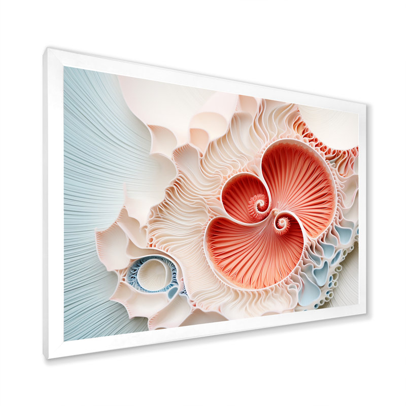 Corail chambre Nautilus spirale sur toile, Cadre simple blanc, H 12 po x l 20 po x P 1 po