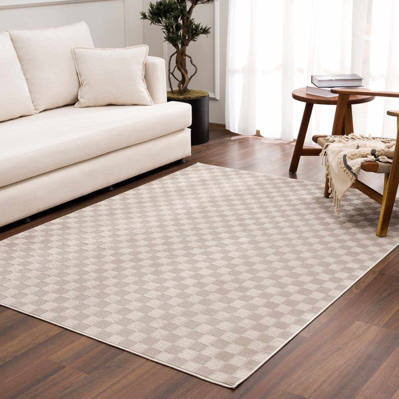 Kwan Machine Washable Modern Geometric Beige Area Rug, Runner 2'7" x 7'3"
