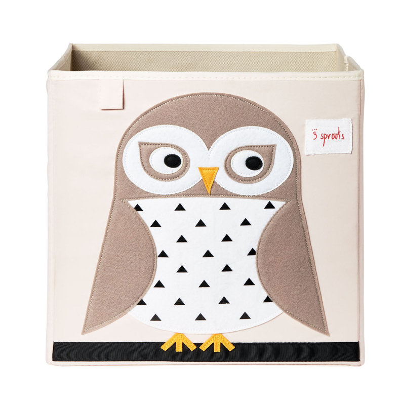 Friendly Owl Beige Fabric Collapsible Kids Storage Cube