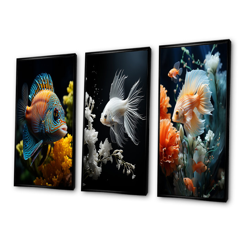 Corals Butterflyfish Aquamarine Adventure, H 28 po x l 36 po, Cadre flottant noir