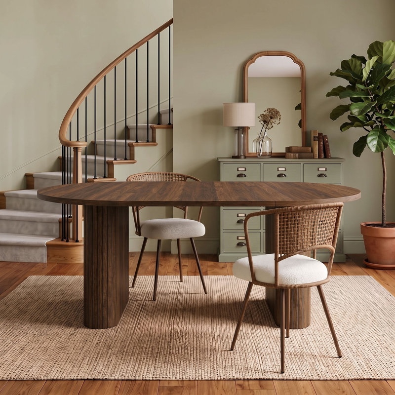 Ensemble de 2 chaises de salle à manger en rotin rembourrées avec dossier tressé et pieds en caoutchouc ajustables, 2, Walnut